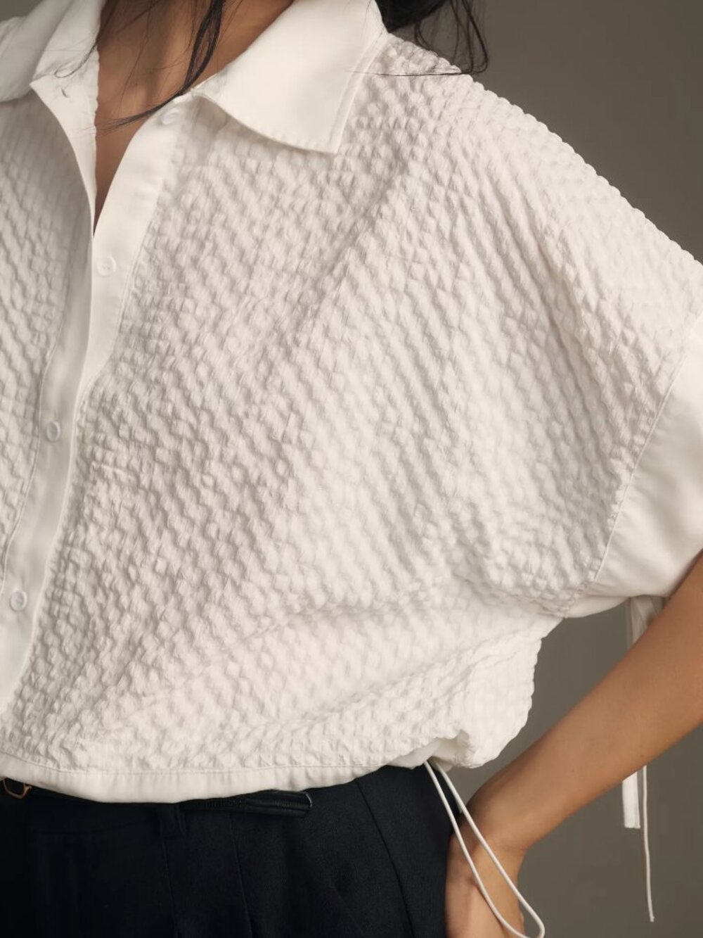 Anthropologie Self Contrast Short-Sleeve Textured Buttondown Blouse XS NWT $108 - Picture 3 of 4